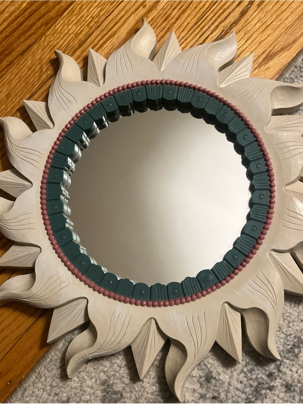 RARE Vintage HOME INTERIORS & GIFTS 14" Diameter 3D Sun Flower WALL MIRROR